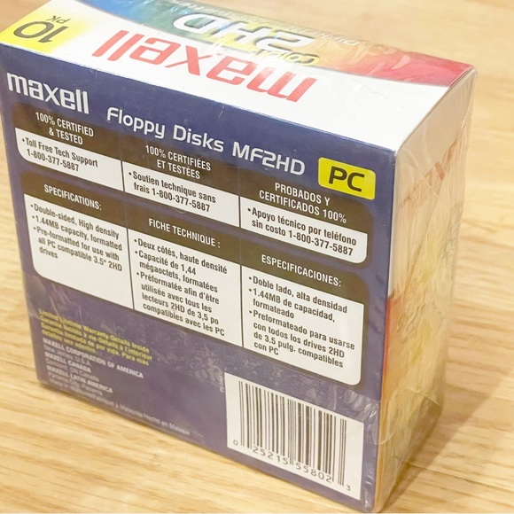 Maxell MF2HD 3.5” Floppy Disks 10-pk PC 1.44‎ MB Assorted Colors New In Box - Picture 3 of 4